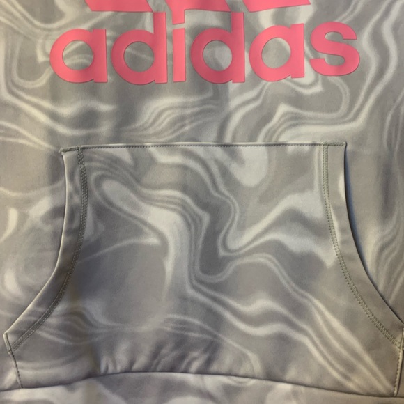 Adidas Kids Swirl Hoodie - Light Gray with Pink Logo - Picture 3 of 6